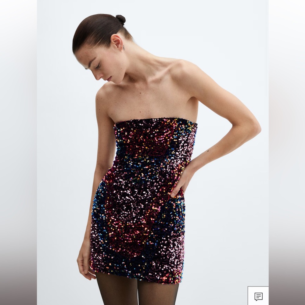 MANGO Sequin Strapless Short Dress NWT